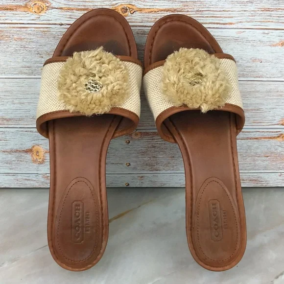 Coach Jazmin Wedge Sandals in Cream Canvas, Brown Leather & Cork - Picture 7 of 11